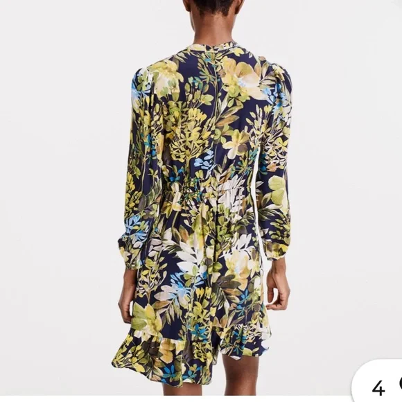 J. Crew silk ruffle hem long sleeve dress in watercolor floral sz Large - Picture 2 of 11